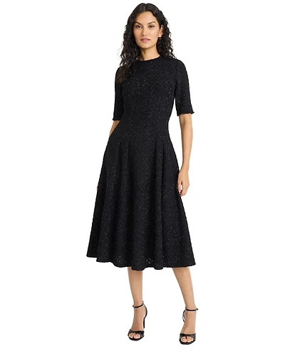 Maggy London Women's Crewneck Metallic Midi Dress