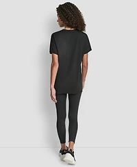 Dkny Women's Flocked Logo Drop Shoulder T-Shirt