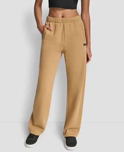 Dkny Women's Flocked Logo Boyfriend Open Leg Pants