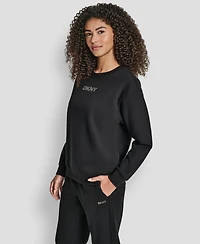 Dkny Women's Rhinestone Logo Long Line Crewneck Sweatshirt
