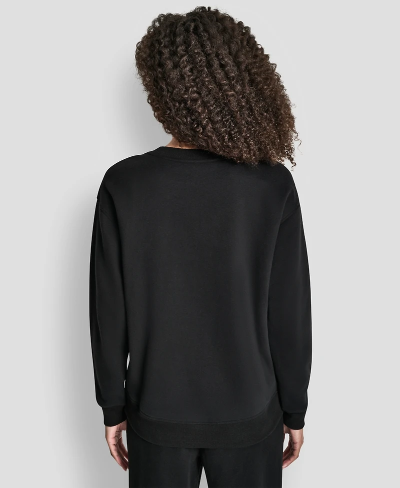 Dkny Women's Rhinestone Logo Long Line Crewneck Sweatshirt