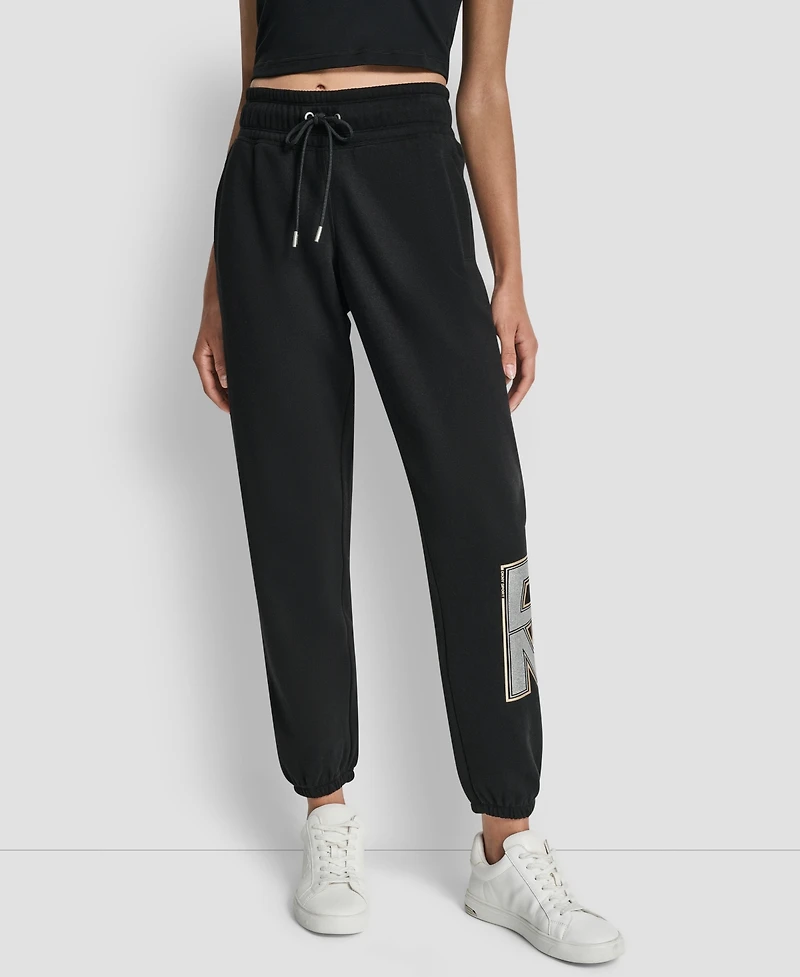 Dkny Women's Mixed Metal Stacked Glitter Logo Jogger