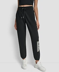 Dkny Women's Mixed Metal Stacked Glitter Logo Jogger