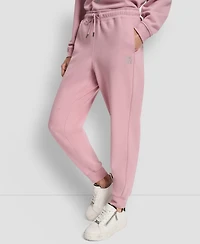 Dkny Women's Stacked Mini Rhinestone Logo Relaxed Cuff Jogger