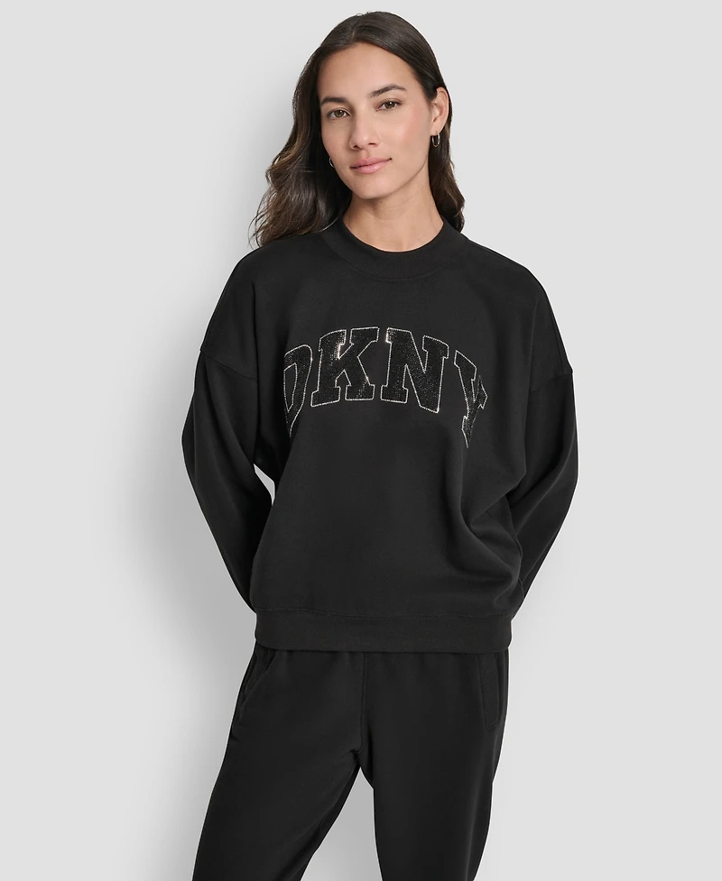 Dkny Women's Exploded Rhinestone Varsity Logo Sweatshirt