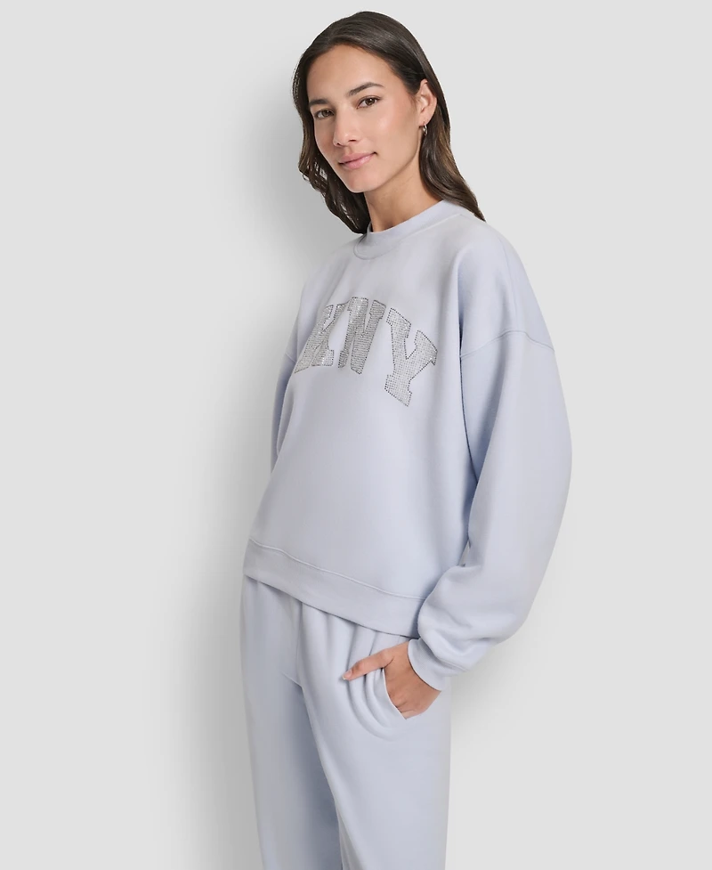 Dkny Women's Exploded Rhinestone Varsity Logo Sweatshirt