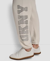 Dkny Women's Exploded Rhinestone Varsity Logo High Rise Relaxed Jogger