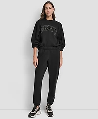 Dkny Women's Exploded Rhinestone Varsity Logo High Rise Relaxed Jogger