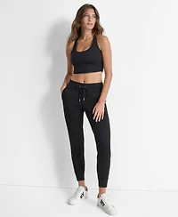 Dkny Women's Tonal Logo Patch Rib Trim Side Pockets Jogger