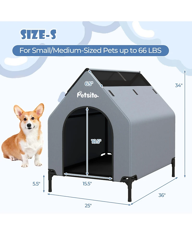 Gymax 36'' Elevated Dog House for Small Breeds Large Pet House w/ Ventilated Windows