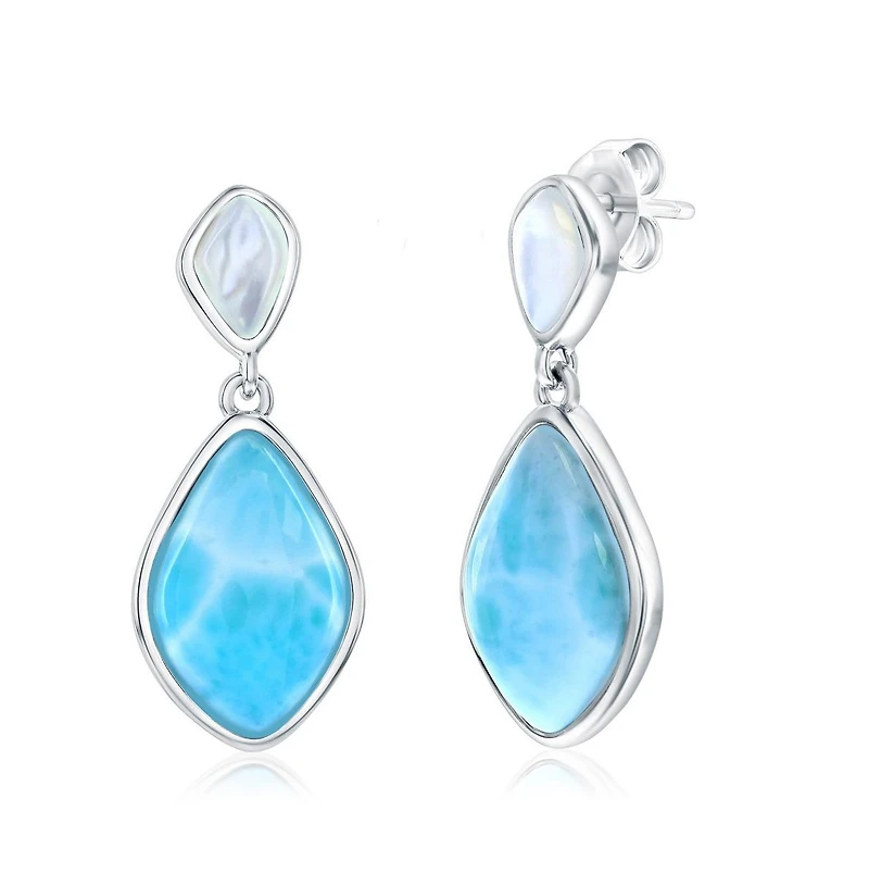 Sterling Silver, Marquise Larimar & Mop Earrings