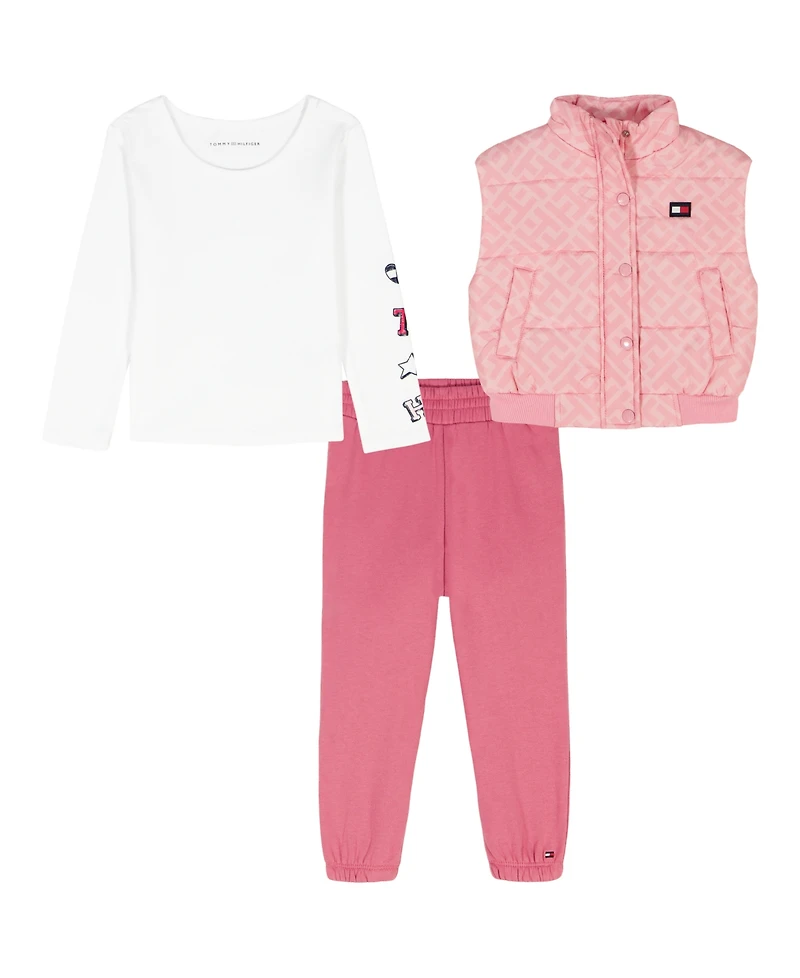 Tommy Hilfiger Girls 4-6X 3-Piece Vest, T-Shirt, and Joggers Set