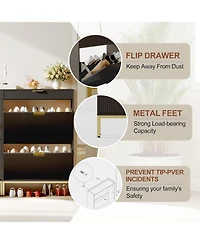 gaomon Wave Design Shoe Cabinet with 2 Flip Drawers, a Drawer,Wooden Shoe Organizer with Large Capacity, Hidden Shoe Racks for Entryway, Black