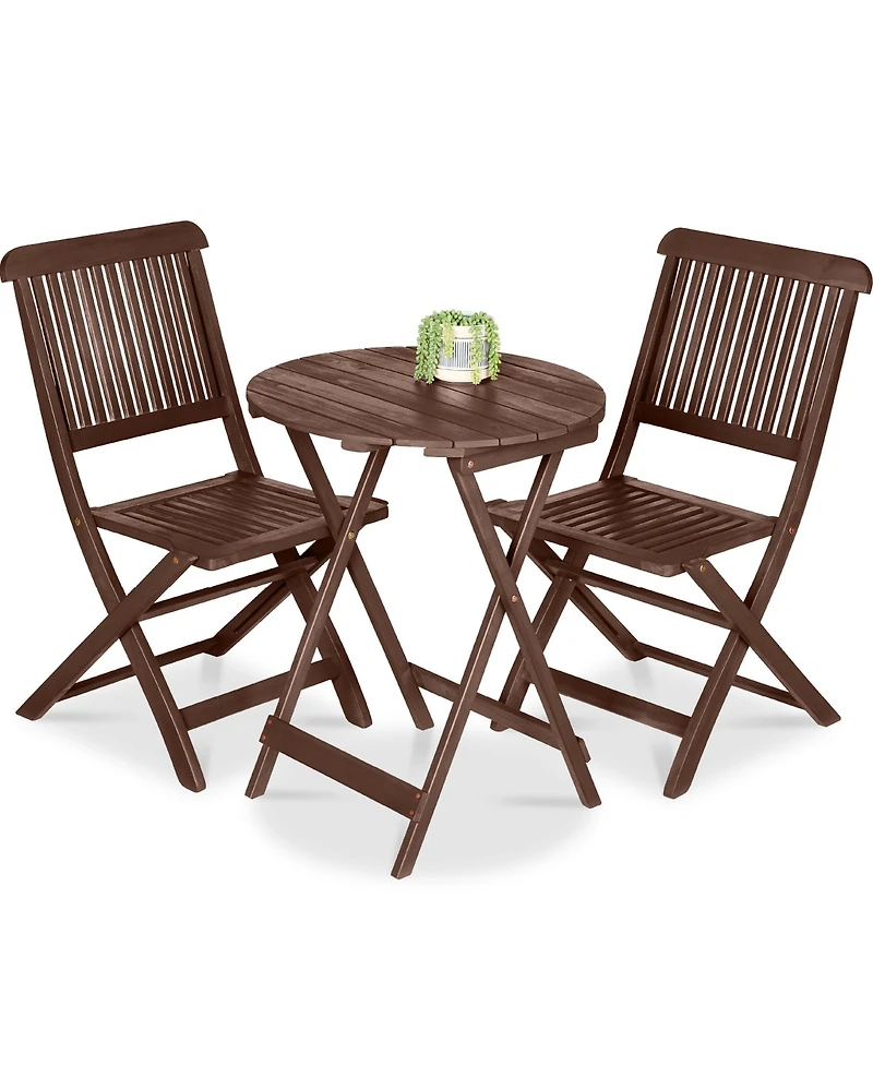 Best Choice Products 3-Piece Acacia Wood Bistro Set, Folding Patio Furniture w/ 2 Chairs
