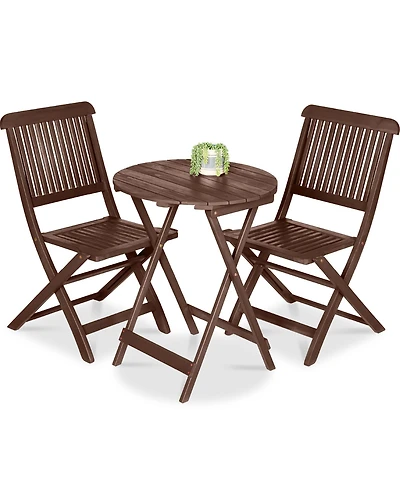 Best Choice Products 3-Piece Acacia Wood Bistro Set, Folding Patio Furniture w/ 2 Chairs
