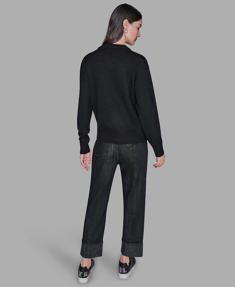 Karl Lagerfeld Paris Women's Big Bow Applique Long Sleeve Sweater