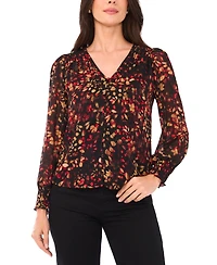 Sam & Jess Petite Smocked Shoulder Long Sleeve Blouse