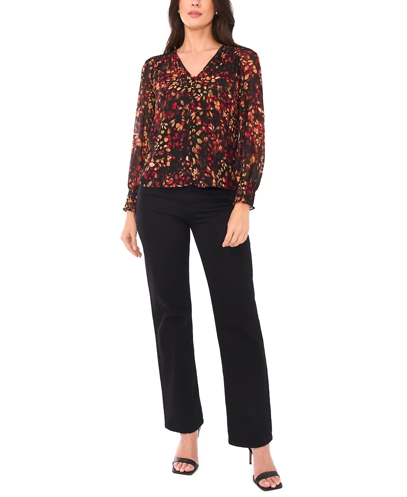 Sam & Jess Petite Smocked Shoulder Long Sleeve Blouse