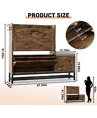 gaomon Shoe Cabinet with 2 Flip-Drawers & Storage Bench, Farmhouse Wood Freestanding Shoe Rack with 2 Hooks & Bottom Shelf for Entryway