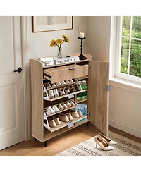 gaomon Shoe Storage Cabinet,Shoe Organizer with 2 Flip Drawers and 2 Drawers, Wavy Freestanding Narrow Shoe Rack Cabinet