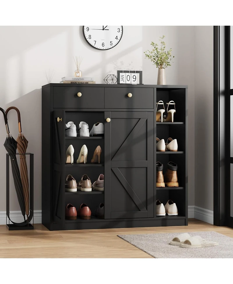 gaomon 42" Tall Modern Shoe Storage Cabinet with Doors and Drawers,3 Adjustable Shelves and Stable Base, 4-Tier Shoes Rack Organizer Cabinet, Black
