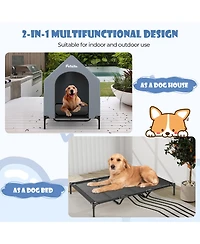 Gymax 52'' Elevated Dog House for Small Breeds Large Pet House w/ Ventilated Windows
