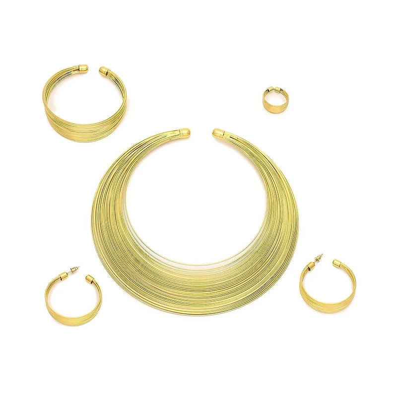 Sohi Women's Gold Wire Cluster Necklace, Earrings, Bracelet And Ring (Set Of 4)