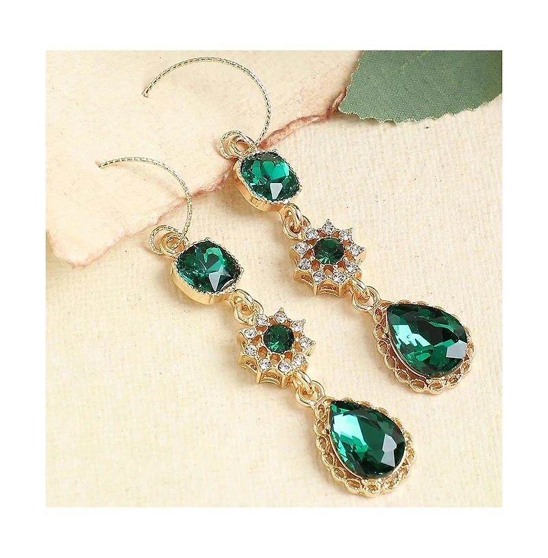 Sohi Women's Green Embellished Teardrop Earrings