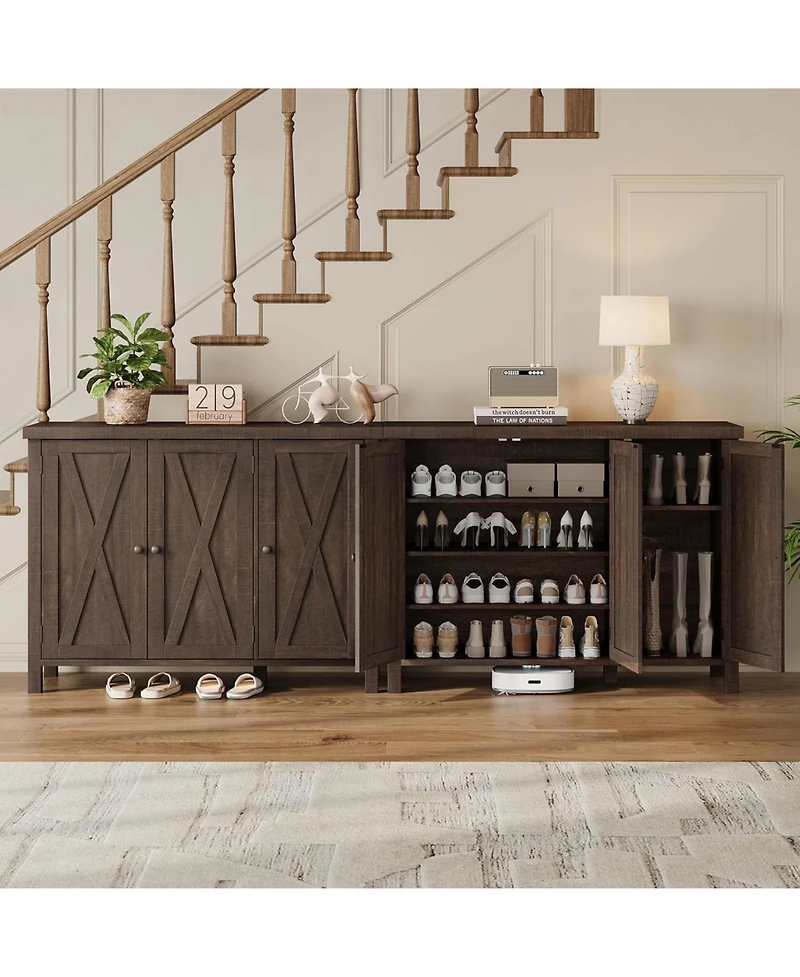 Shoe Cabinet with Doors,35" Shoe Storage Cabinet, 4-Tier Entryway Shoe Storage, Large Shoe Organizer Cabinet for Living Room Hallway, Dark Cherry