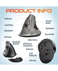 Delton S22 Ergonomic Vertical Wireless Mouse with Usb Dongle, 6 Buttons (DMERGS22-wb)