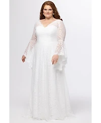 Celebrations by Sydney's Closet Women's Boho Wedding Dress with Crochet Lace & Bell Sleeves