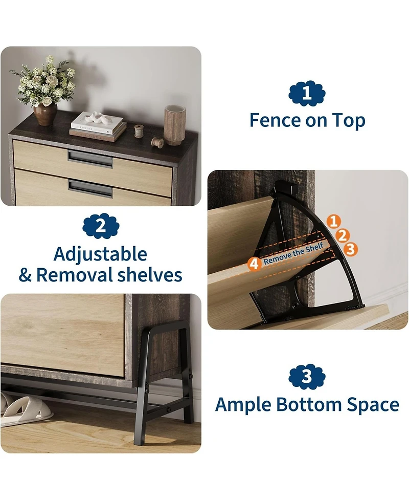 gaomon Shoe Storage Organizer with 2 Flip Drawers and 1 Drawer, Freestanding Narrow Shoe Rack, Shoe Storage Organizer with 3-Tier Adjustable Shelves,