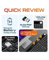 Delton KB90 Wireless Solar (Light-Powered) Rechargeable Keyboard, No Batteries (DKBSLR90)