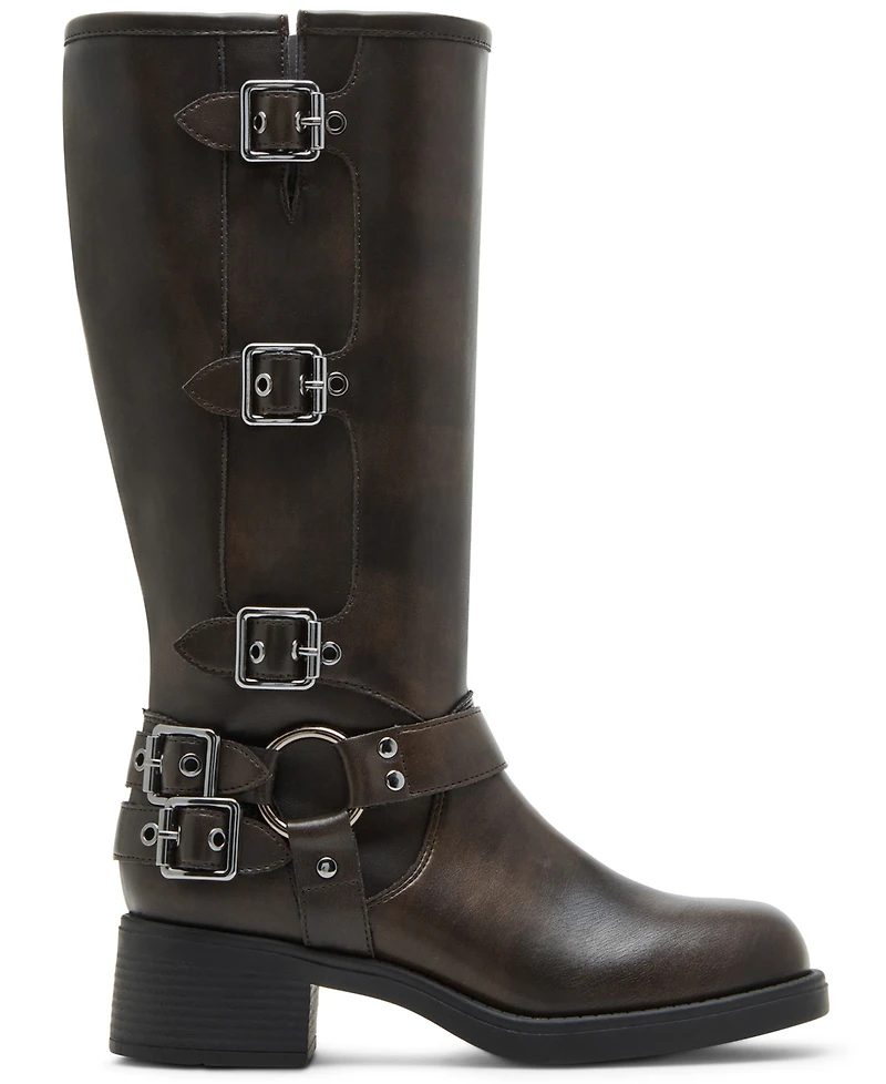 Madden Girl Women's Clarraa Buckled Knee-High Moto Boots