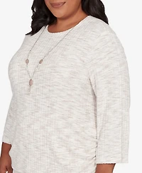 Alfred Dunner Plus Calm Luxe Space Dye Knit Top With Necklace
