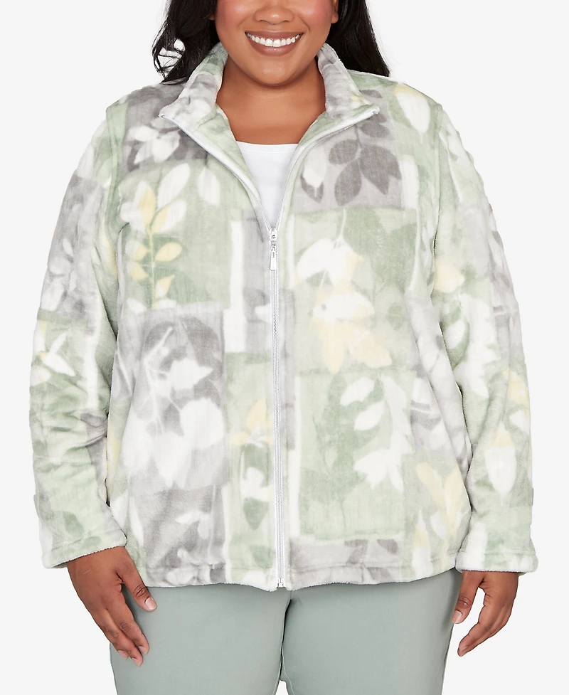 Alfred Dunner Plus Stockbridge Leaf Patchwork Cozy Knit Jacket