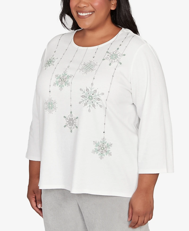 Alfred Dunner Plus Stockbridge Snowflake Crew Neck Top