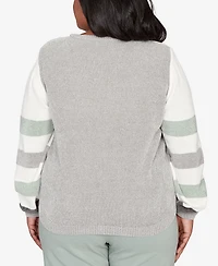 Alfred Dunner Plus Stockbridge Stripe Sequin Colorblock Chenille Sweater
