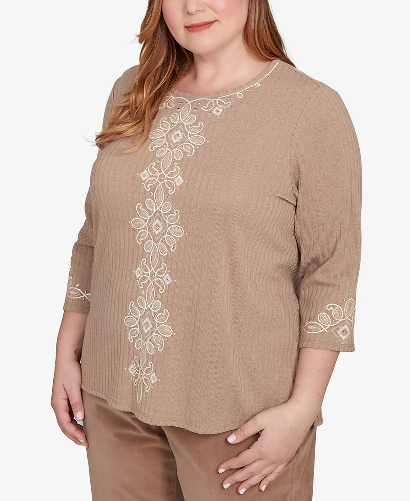 Alfred Dunner Plus Vienna Embroidered Medallion Center Knit Top