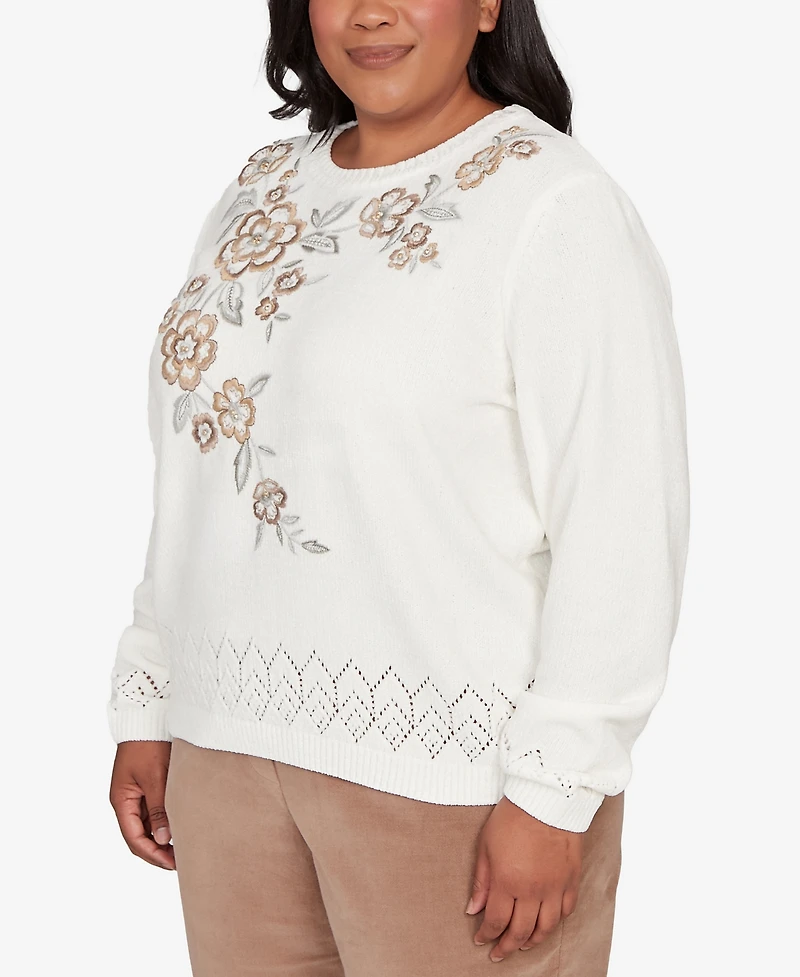 Alfred Dunner Plus Vienna Floral Embroidered Chenille Sweater