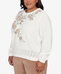Alfred Dunner Plus Vienna Floral Embroidered Chenille Sweater