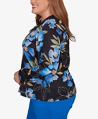 Alfred Dunner Plus Barcelona Watercolor Floral Velvet Trim Top
