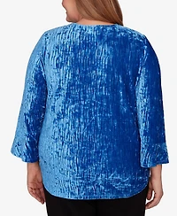 Alfred Dunner Plus Barcelona Crushed Velvet Keyhole Bell Sleeve Top