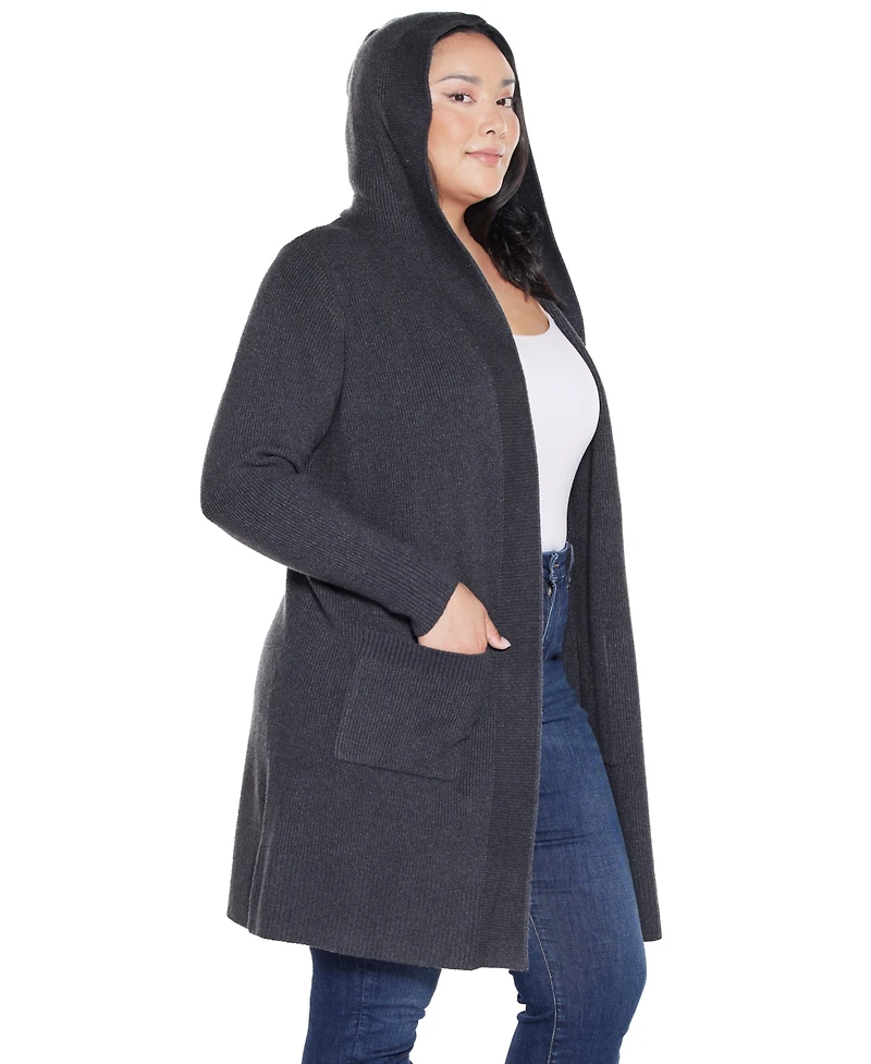 Belldini Plus Hooded Novelty-Stitch Coatigan Sweater