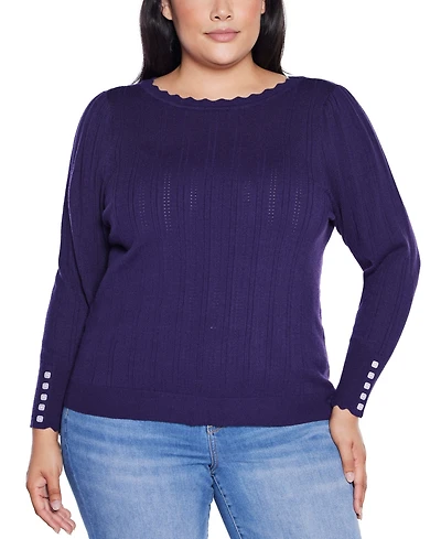 Belldini Plus Scalloped-Trim Boat Neck Sweater