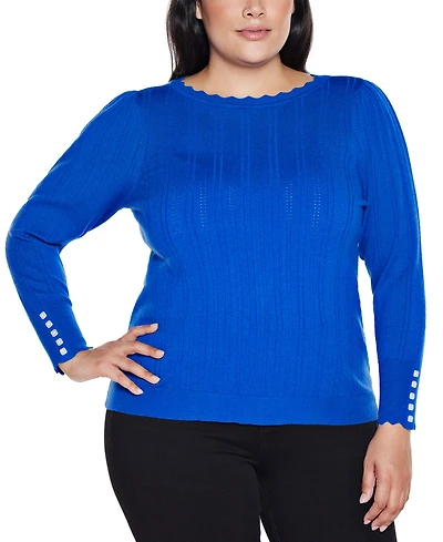 Belldini Plus Scalloped-Trim Boat Neck Sweater