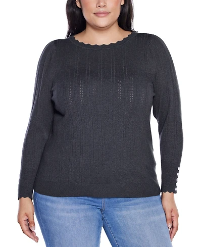 Belldini Plus Scalloped-Trim Boat Neck Sweater