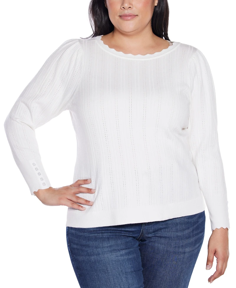 Belldini Plus Scalloped-Trim Boat Neck Sweater