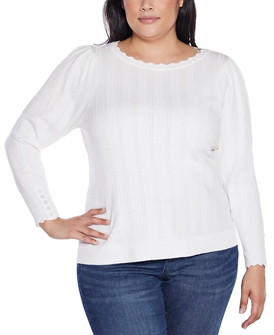 Belldini Plus Scalloped-Trim Boat Neck Sweater