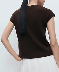 Mango Women's Short-Sleeved Knitted Cotton Sweater